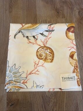 Thibaut Designer Fabric 26" Square Cotton Sateen Coastal Shell Print NWT!